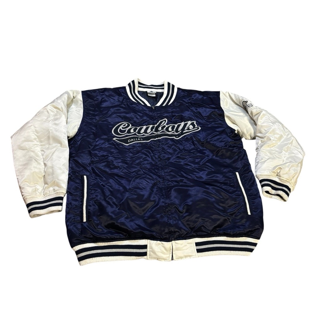 NFL Dallas Cowboys Full Zip Jacket Mens Large Blue‎ Satin Vintage Embroidered